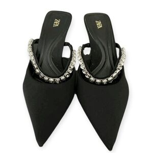 Zara Black Rhinestone Heel Mules